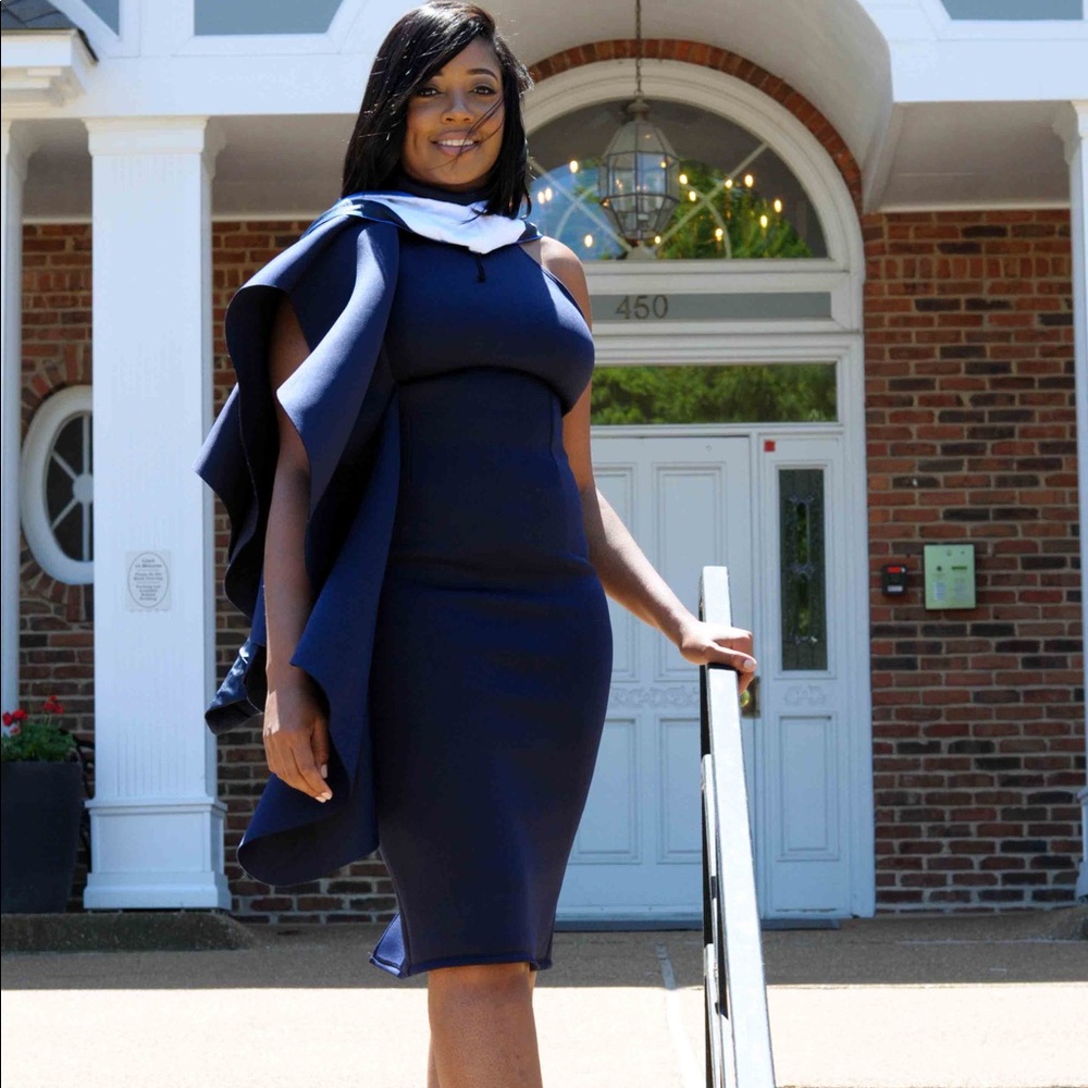 Navy Blue Ruffled Backless Dress